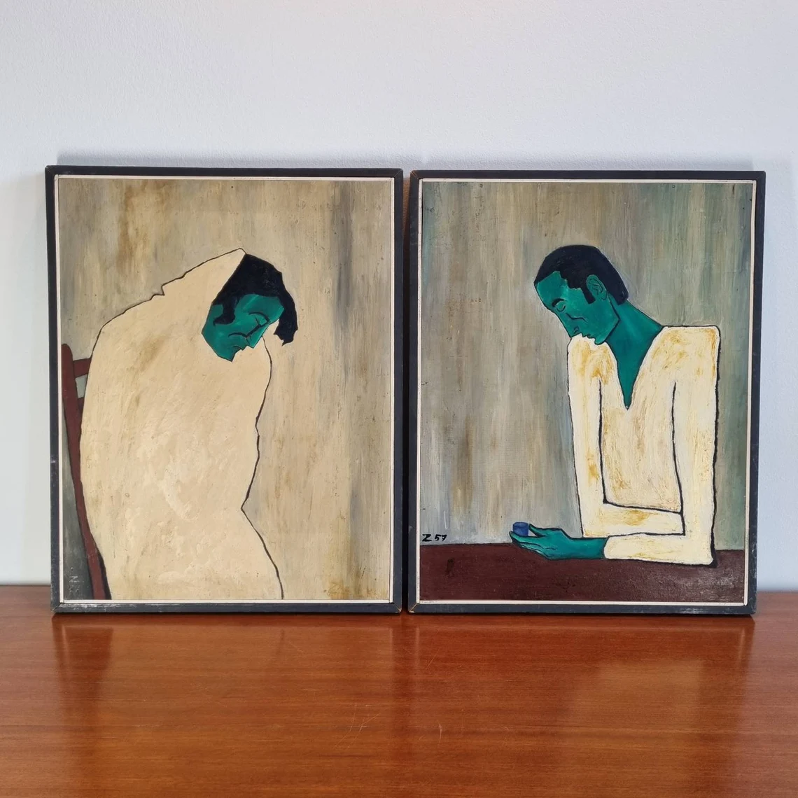 Pair Of Modernist Paintings, Oil On Wood Original Paintings, Italy 57'