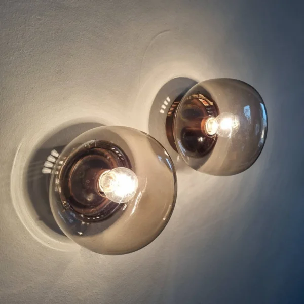 Pair Of Flush Mount Cieling - Wall Glass Lamps, 80s