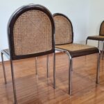 1 Of 6 Mid Century Dining Chairs, Cane And Wood Chairs, Italy 70s