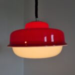 Harvey Guzzini Red Ceiling Lamp, Italian Design, 70s