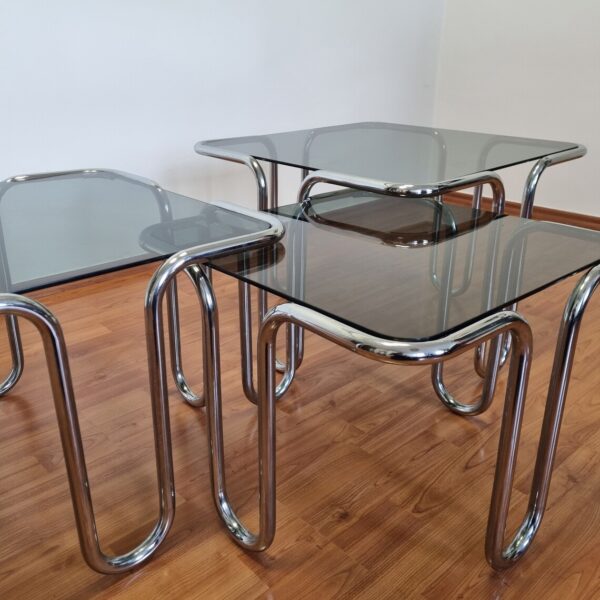 Set Of 3 Chrome and Glass Nesting Tables, Ezio Didone Design, Italy 70s