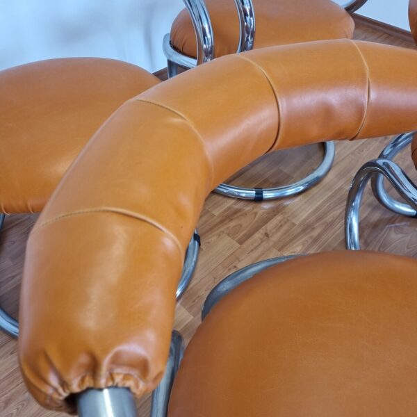 Set of 4 Chrome Dining Chairs, Rudi Bonzanini for Tecnosalotto, Italy, 70s