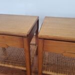 Pair Or Vintage Wood And Cane Nightstands, Italy 80s