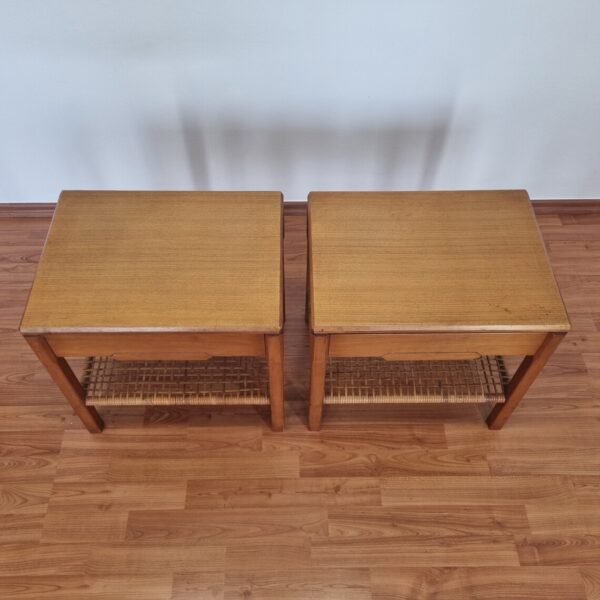 Pair Or Vintage Wood And Cane Nightstands, Italy 80s