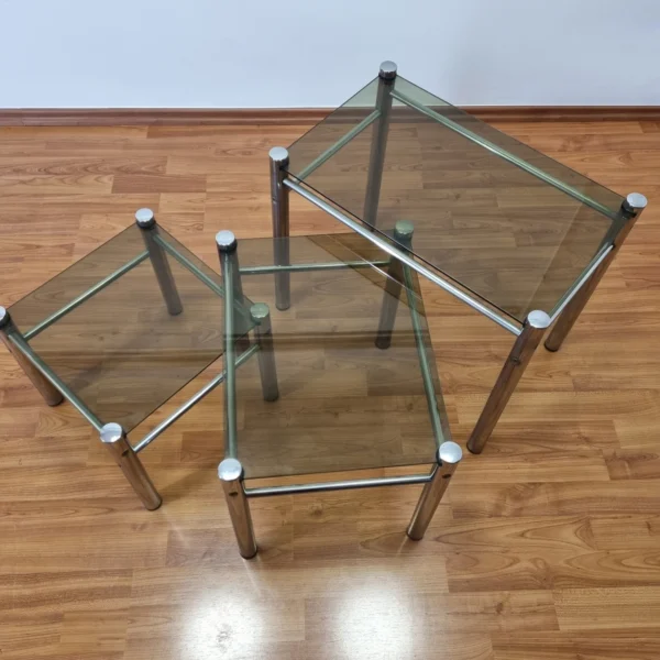 Set Of 3 Mid Century Nesting Tables, Bauhaus Style Coffee Tables, 70s, Italy