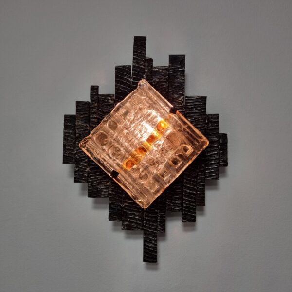 Vintage Brutalist Wall Sconce, Murano Glass Sconce By Albano Poli for Poliarte, Italy 70s