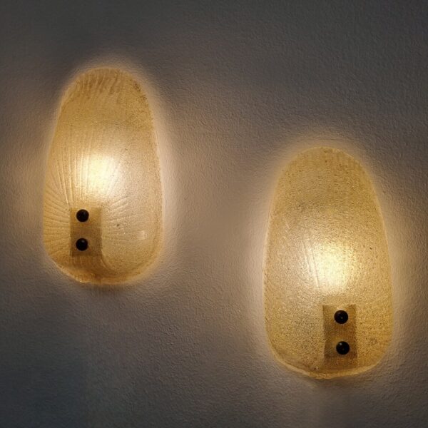 Pair Of amber Graniglia Wall Sconces by Mazzega, Italy 60s