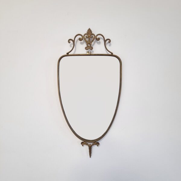 Vintage Ornamented Brass Mirror, Italy 50s