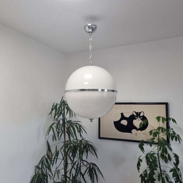Vintage White Pendant Lamp, Italy 70s