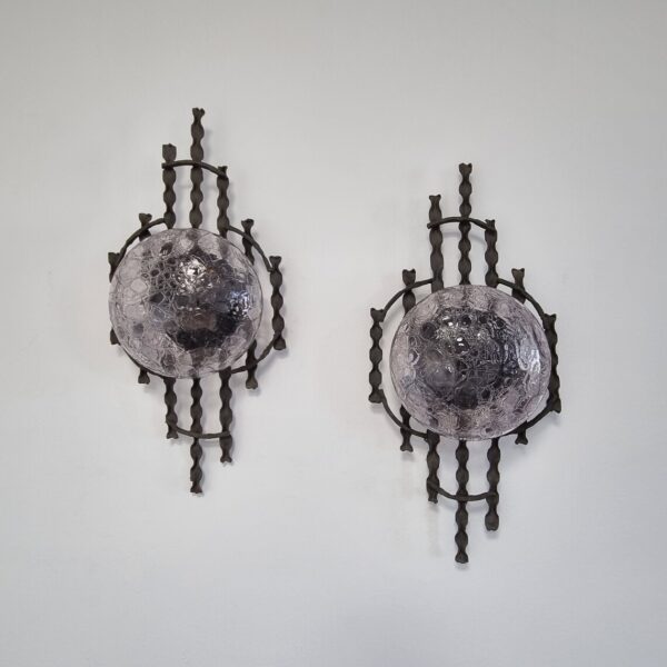 Pair Of Vintage Brutalist Wall Lamps, Italy 70s