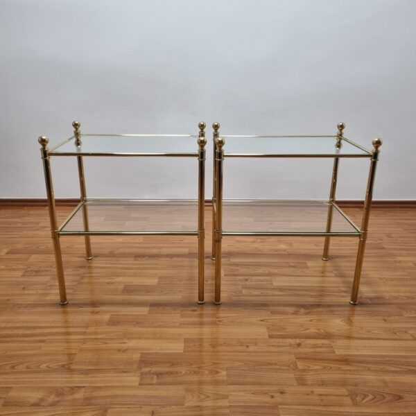 Pair Of Metal And Glass Bedside Tables, Italy 80s