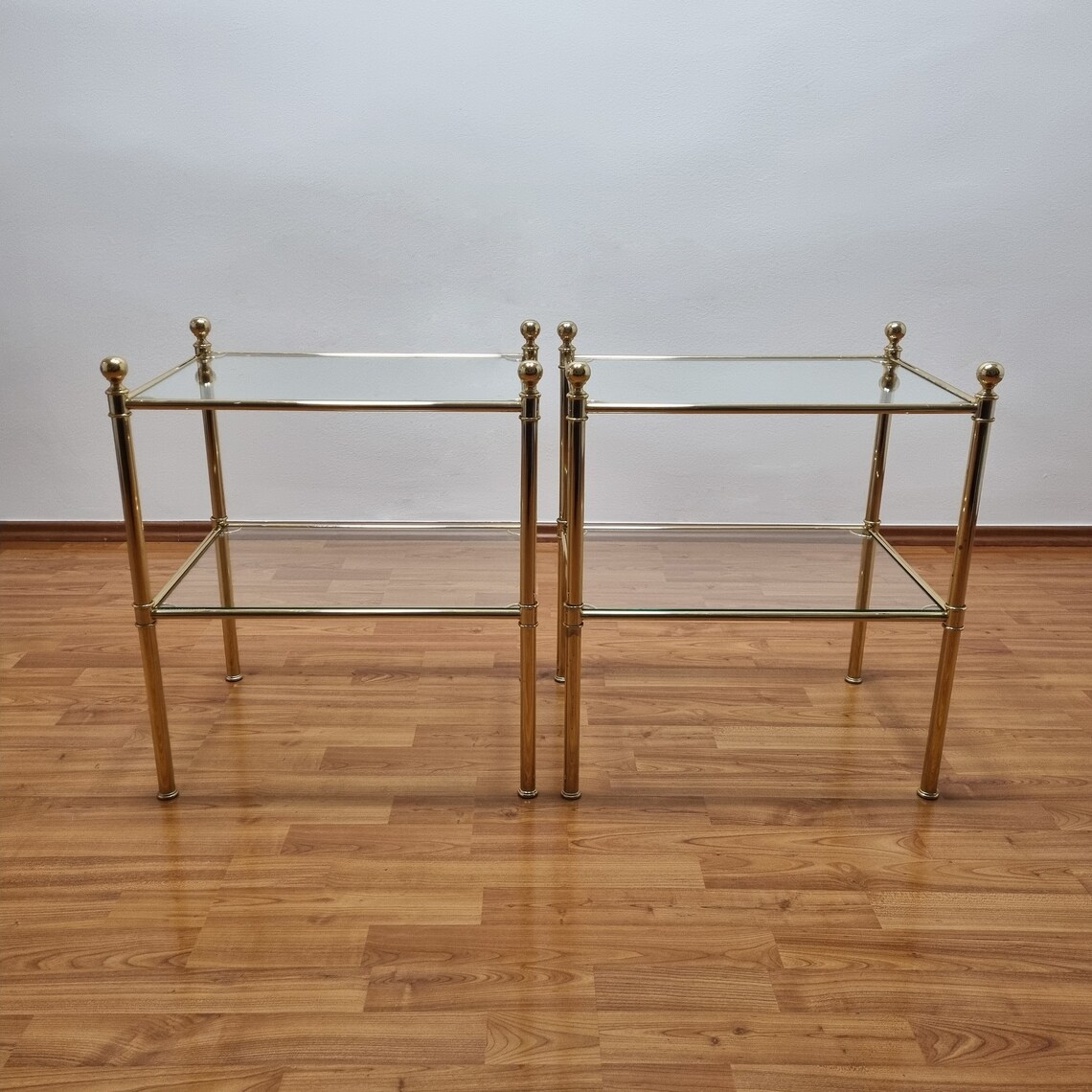 Pair Of Metal And Glass Bedside Tables, Italy 80s