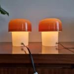 Pair Of Space Age Night Lights, Mushroom Table Lamps, H. Guzzini for Meblo, Yugoslavia 70s