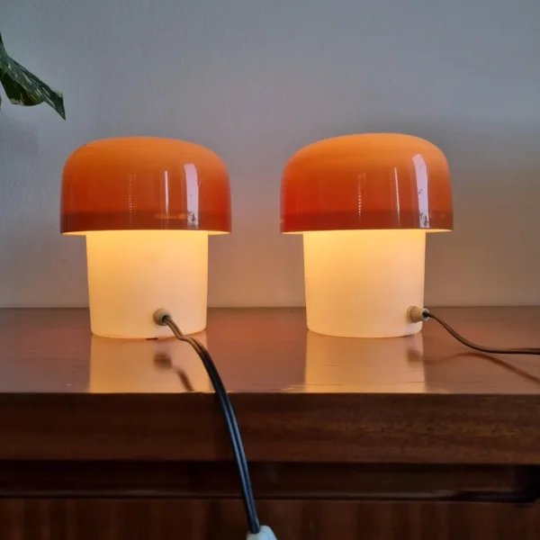 Pair Of Space Age Night Lights, Mushroom Table Lamps, H. Guzzini for Meblo, Yugoslavia 70s