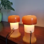 Pair Of Space Age Night Lights, Mushroom Table Lamps, H. Guzzini for Meblo, Yugoslavia 70s