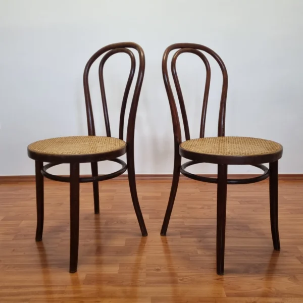 Pair Of Thonet Style Dining Chairs, Cane Dining Chairs, Italy 60s
