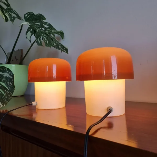 Pair Of Space Age Night Lights, Mushroom Table Lamps, H. Guzzini for Meblo, Yugoslavia 70s