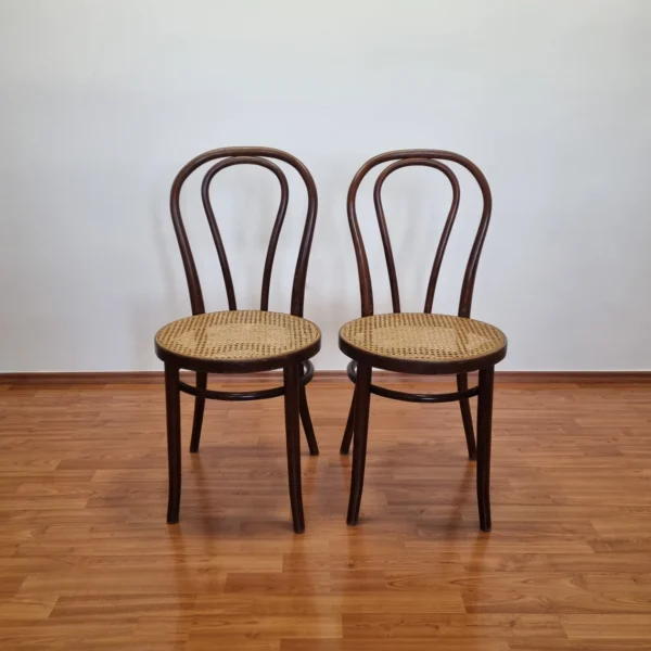 Pair Of Thonet Style Dining Chairs, Cane Dining Chairs, Italy 60s