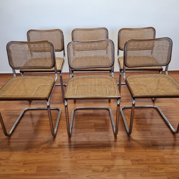 Set of 6 Mid Century Modern Marcel Breuer Cesca Chairs, Italy 80s