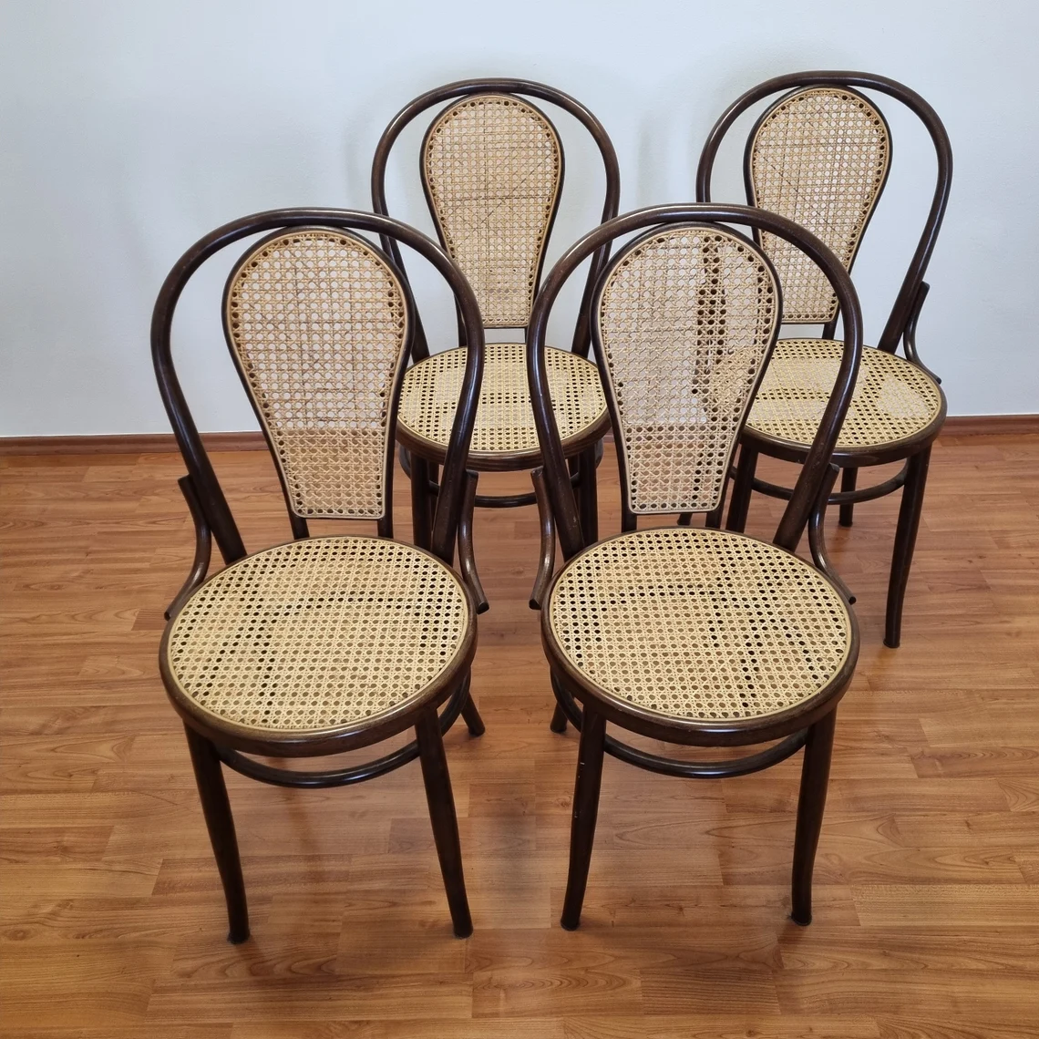 Set Of 4 Thonet Style Dining Chairs, Thonet Bistro Chairs, Cane Dining Chairs, 80s