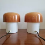 Pair Of Space Age Night Lights, Mushroom Table Lamps, H. Guzzini for Meblo, Yugoslavia 70s