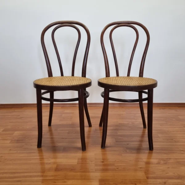 Pair Of Thonet Style Dining Chairs, Cane Dining Chairs, Italy 60s