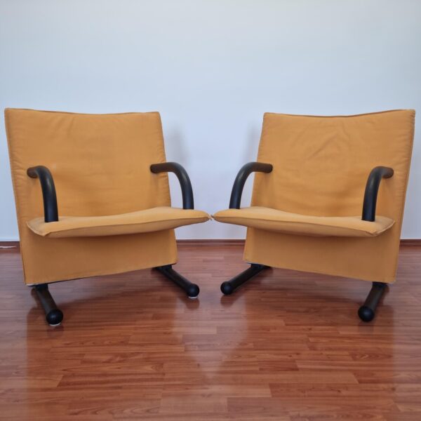 Pair Of Yellow T-Line Armchairs By Burkhard Voghterr For Arflex, 80s
