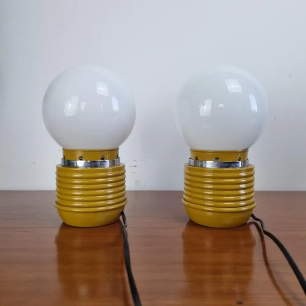 Vintage Yellow Night Lamps, Space Age Table Lamps, Italy 70s