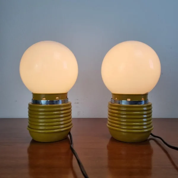 Vintage Yellow Night Lamps, Space Age Table Lamps, Italy 70s