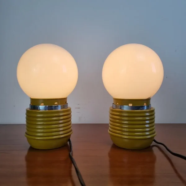 Vintage Yellow Night Lamps, Space Age Table Lamps, Italy 70s