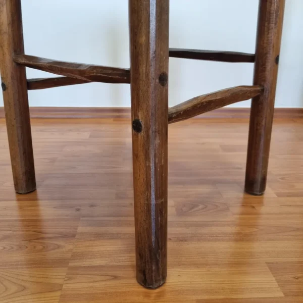 1 of 3 Vintage Rustic Stools, Wood and Cane Stools, Italy 80s