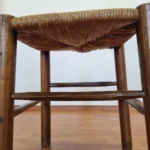 1 of 3 Vintage Rustic Stools, Wood and Cane Stools, Italy 80s