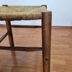 1 of 3 Vintage Rustic Stools, Wood and Cane Stools, Italy 80s