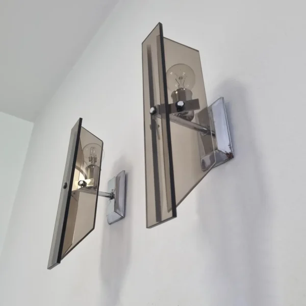 Mid Century Crystal Wall Sconces, Fontana Arte Style, Italy, 70s