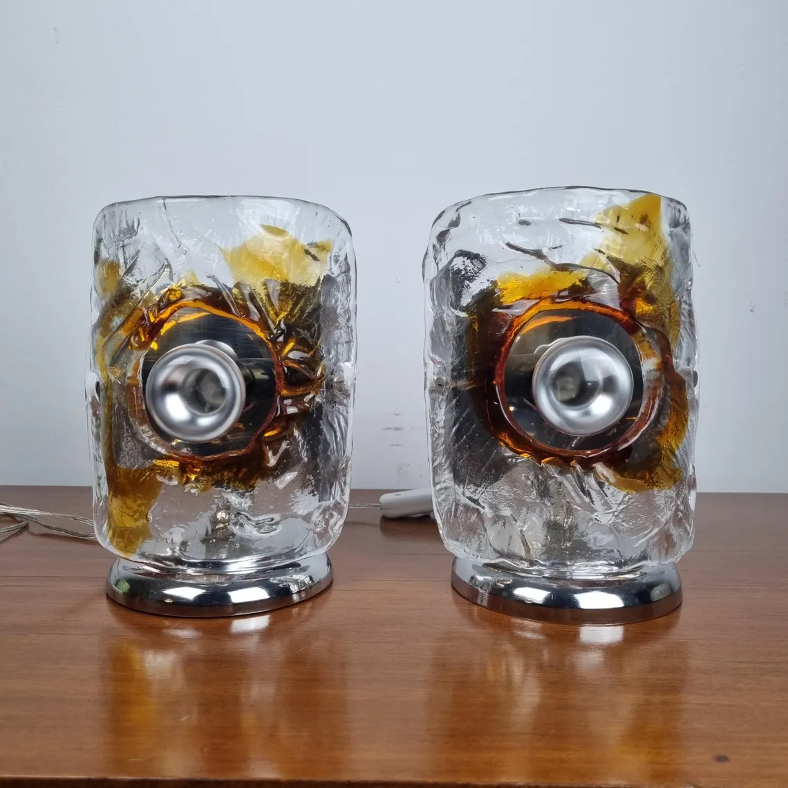 Pair Of Mid Century Modern Murano Glass Table Lamps, Italy 70s