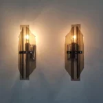Mid Century Crystal Wall Sconces, Fontana Arte Style, Italy, 70s