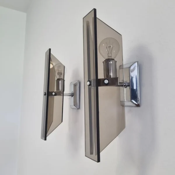 Mid Century Crystal Wall Sconces, Fontana Arte Style, Italy, 70s