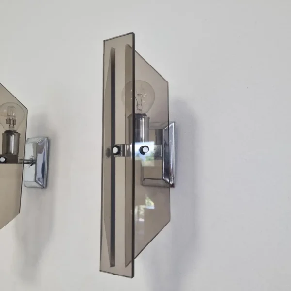 Mid Century Crystal Wall Sconces, Fontana Arte Style, Italy, 70s