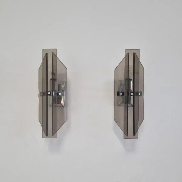 Mid Century Crystal Wall Sconces, Fontana Arte Style, Italy, 70s