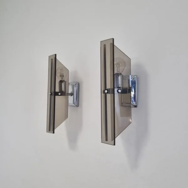 Mid Century Crystal Wall Sconces, Fontana Arte Style, Italy, 70s